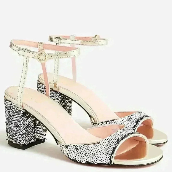 J.CREW Lucie ankle-strap block heel wedding sandals with sequins | Size 5 Medium - Picture 4 of 4